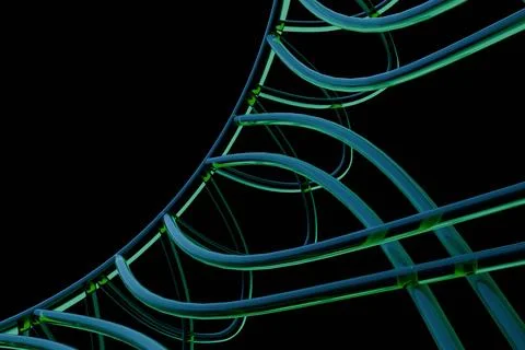 Curving, interconnected translucent green-blue tubes glow softly against a .. Stock Illustration