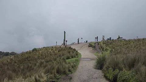 Curving Path to Hilltop Viewpoint with Visitors, Cruz Loma, Quito, Ecuador 8K Stock Footage 331494585