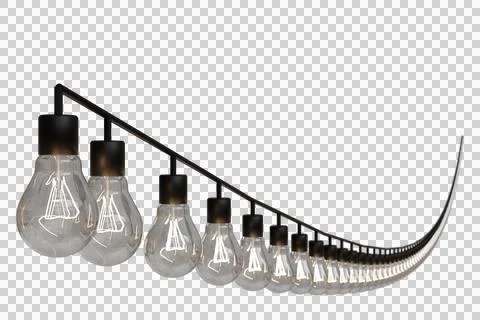 A curving string of clear glass light bulbs with black bases illuminates Stock Illustration