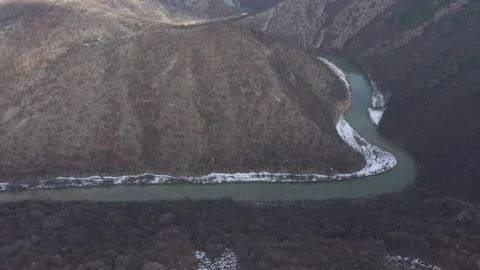 Curvy flow of river Timok on Balkans 4K drone footage Stock Footage 100967093