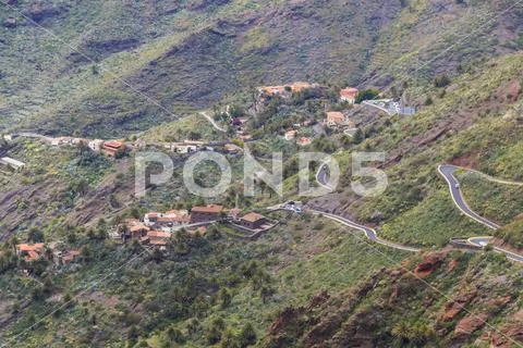 Curvy road to Masca village in Tenerife Stock Photos