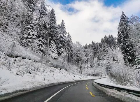 Curvy Road in Winter Foto stock