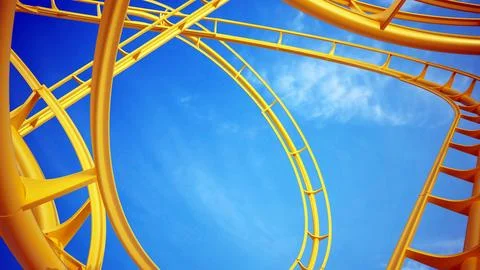 Curvy roller coaster rails in the sky. 3D illustration Illustrazione stock