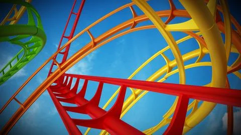 Curvy roller coaster rails in the sky. 3D illustration Illustrazione stock