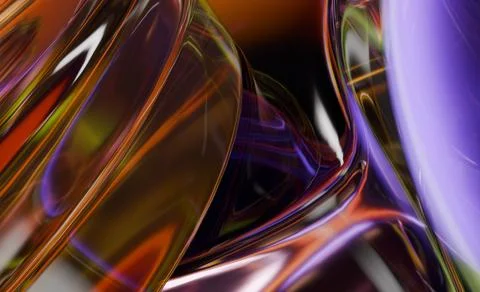 Curvy, translucent forms overlap in an abstract, swirling design. Purple, o.. Stock Illustration
