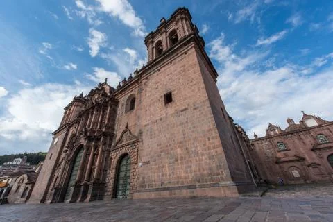 Cusco Cathedral,View of the facade of the cathedral. 스톡 사진