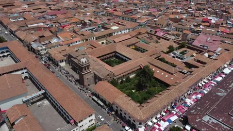 Cusco city center showing compania de jesus church and plaza de armas Stock Footage 337806971