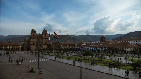 Cusco City main square day to night time lapse, Peru - South America Stock Footage 127551391