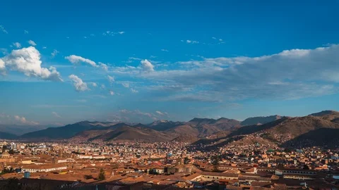 Cusco cityscape in panorama at sunset Stock Footage 100464678
