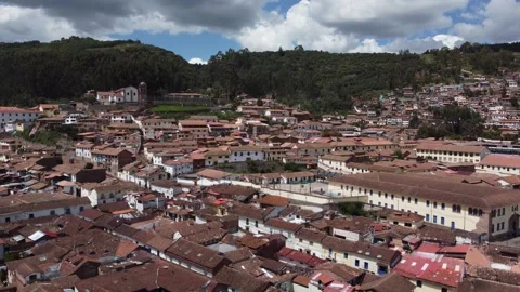 Cusco cityscape showing plaza de armas and traditional red tile roofs Stock Footage 337807094