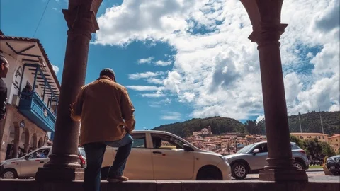 Cusco Main Square Low angle Timelapse Stock Footage 91401772