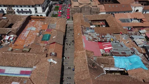 Cusco main square plaza de armas crowded market stalls and church Stock Footage 337807045