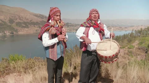 Cusco native people and their alpacas walking Stock Footage 157618895