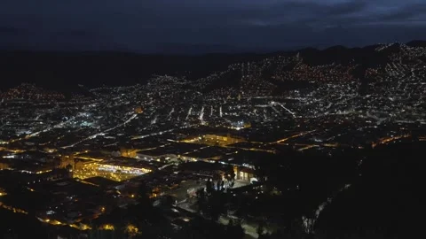 Cusco night evening city street lights dusk Plaza de Armas main square city of Stock Footage 340965663