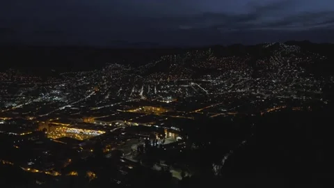 Cusco nighttime evening street lights dusk Plaza de Armas main square city of Stock Footage 340964844