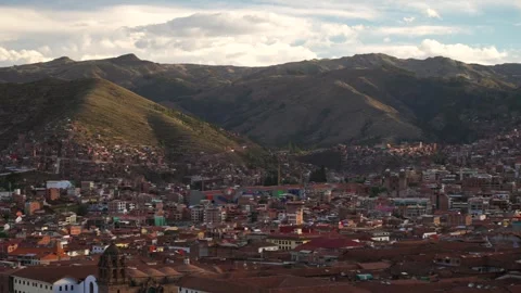 Cusco Panoramic Plaza de Armas main square city of Cuzco Peru cityscape Stock Footage 340964691