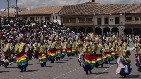 Cusco, Peru - 04/28/2024: Typical Inca dance. Traditional indigenous Stock Footage 284235357