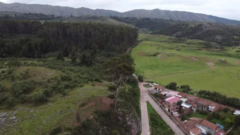 Cusco, peru, panoramic view of lush valley and village Stock Footage 337807451