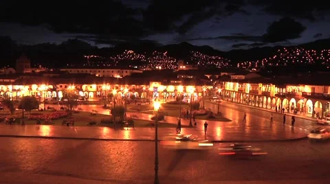 Cusco Plaza Night Time Lapse Stock Footage 986876