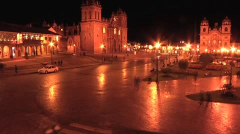 Cusco Plaza Night Time Lapse 2 Stock Footage 986958
