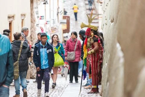 Cusco, Provincia de Cusco, Peru - October 16, 2018: Cusco Street Scene with Stock Photos