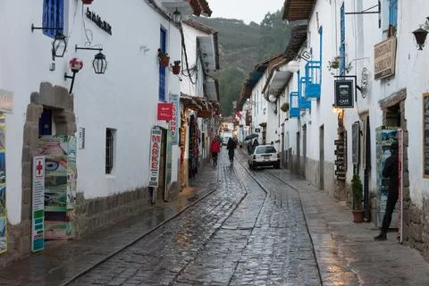 Cusco, Provincia de Cusco, Peru - October 16, 2018: Rainy Day in Cusco's Stock Photos