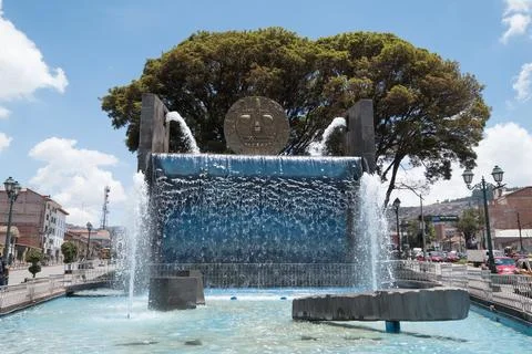 Cusco, Provincia de Cusco, Peru - October 17, 2018: Plaza de Armas Fountain in Stock Photos