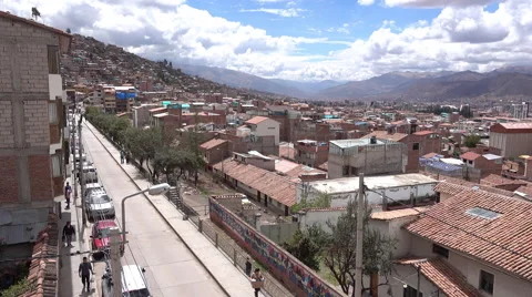 Cusco Rooftops looking down a street Stock-Footage 68783087
