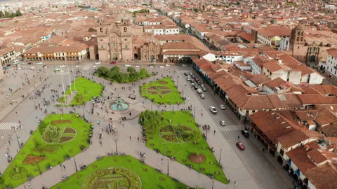 Cusco Square, Peru Aerial Fly Over Drone 08 of 13 Stock-Footage 308897913