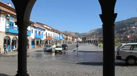 Cusco traffic through columns c Video stock 39736646