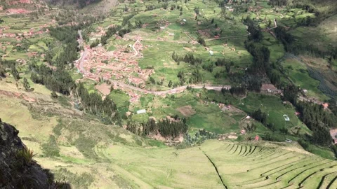 Cusco valley shifting shadows over village and terraces Stock Footage 303391267