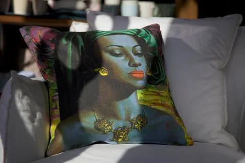 Cushion with face close Stock Photos