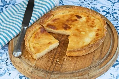 Custard cut on a cutting board Stock Photos
