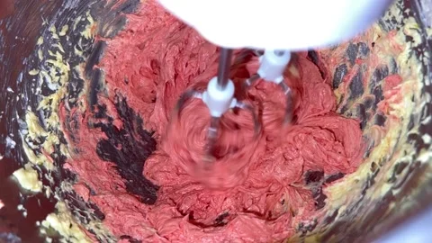 Custard is mixed with colorant Video stock 230630675