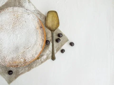 Custard pie with cherry Stock Photos