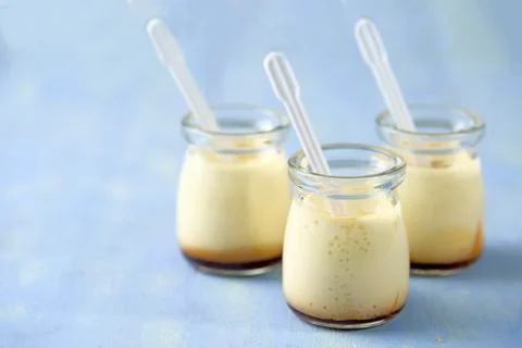 Custard pudding dessert bottle Stock Photos