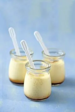 Custard pudding dessert bottle Stock Photos