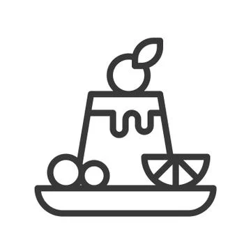 Custard pudding, sweets and dessert outline icon Stock Illustration