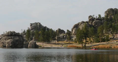 Custer State Park Sylvan Lake recreation kayak Stock Footage 140539520