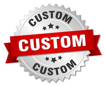 Custom 3d silver badge with red ribbon Stock Illustration