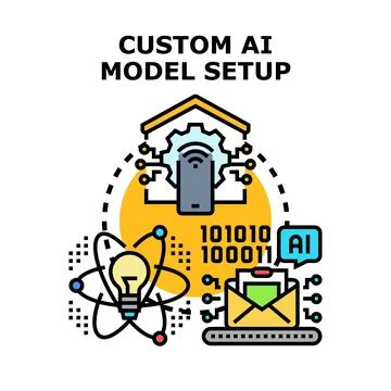 Custom ai model setup developing artificial intelligence solutions Illustrazione stock