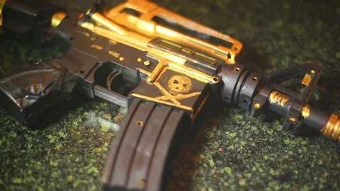 Custom ar15 gold customized bling gun 2 Stock Footage 75745964