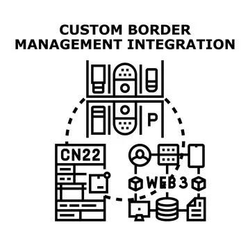 Custom border management integrating digital global trade compliance Stock Illustration