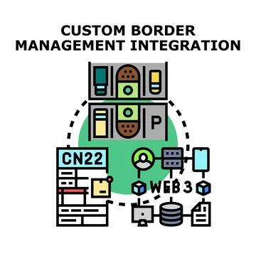 Custom border management integrating digital global trade compliance Stock Illustration