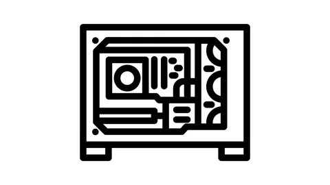 Custom build open case gaming pc line icon animation Video stock 326748861