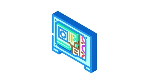 Custom build open case gaming pc isometric icon animation Video stock 327276629