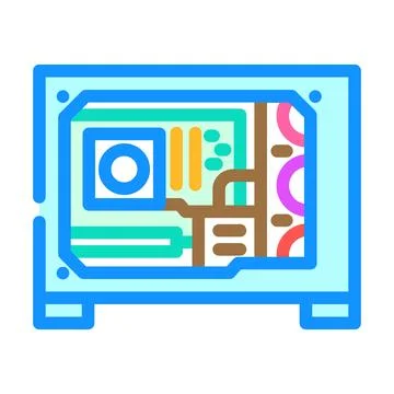 Custom build open case gaming pc color icon vector illustration Stock Illustration