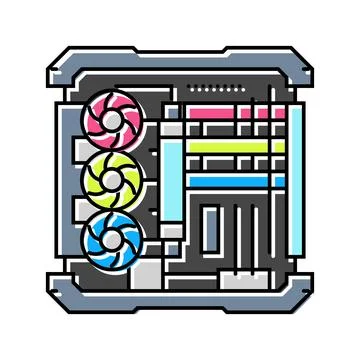 Custom build open case gaming pc color icon vector illustration Stock Illustration