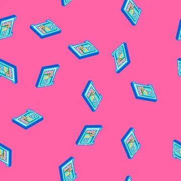 Custom build open case gaming pc isometric icon seamless pattern Stock Illustration
