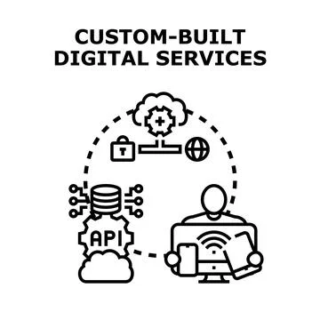 Custom built digital services development and technology integration Stock Illustration